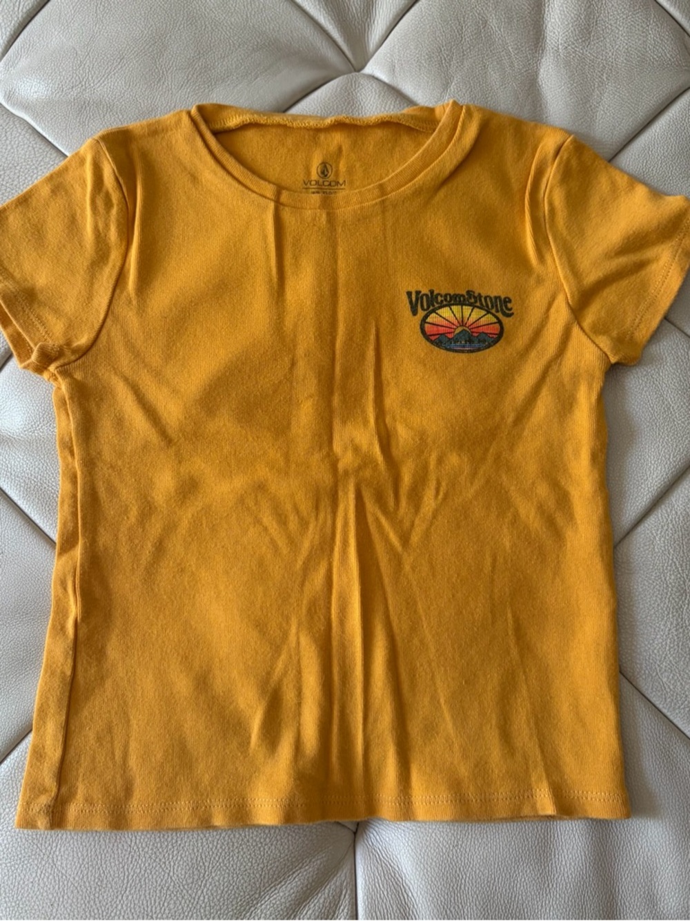 Volcom Mustard Yellow Crop Tee with Graphic Logo